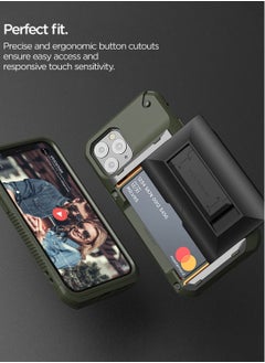 VRS Design Damda Glide Hybrid Wallet Case Cover for iPhone 11 PRO Semi Automatic Slider Credit Card Holder Slot (3-4 Cards) & Kickstand - Green  - Image 3