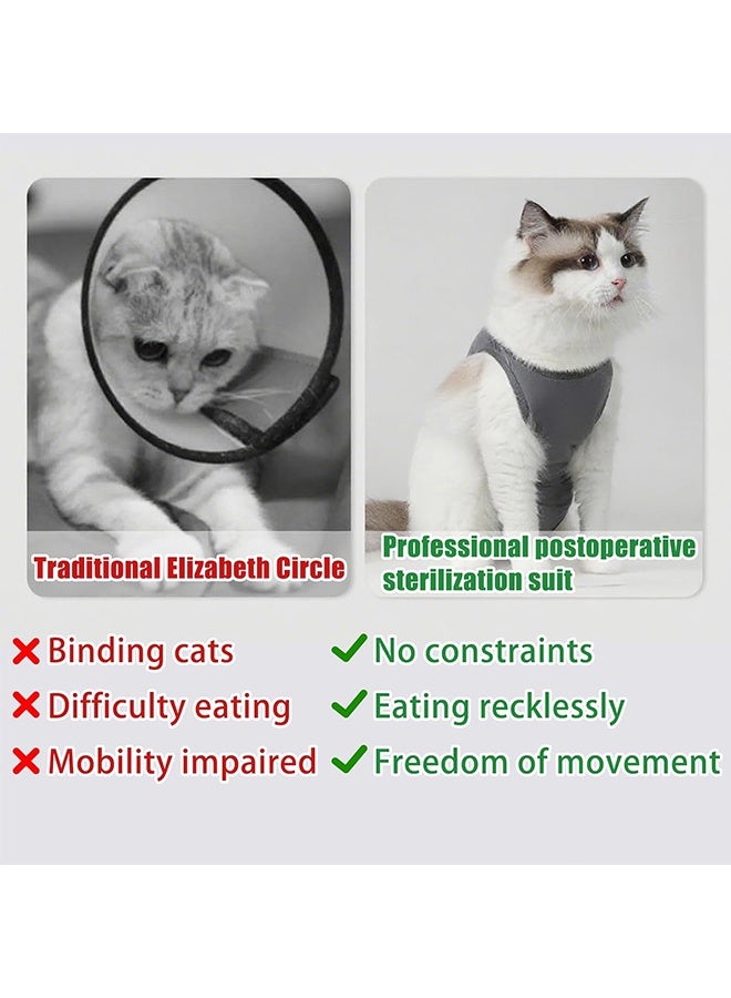 Cat Surgery Recovery Suit Kitten Onesie for Cats After Surgery Female Breathable Kitty Spay Suit for Abdominal Wound Skin Diseases E-Collar Alternative Wear(Dark Grey,L) - Image 3