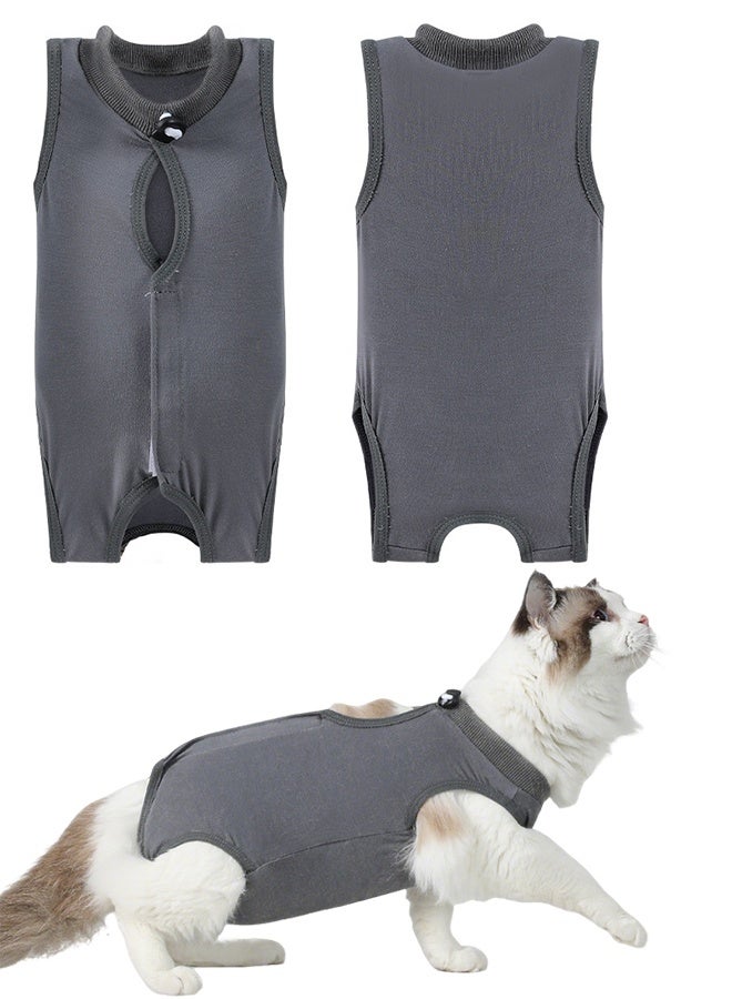 Cat Surgery Recovery Suit Kitten Onesie for Cats After Surgery Female Breathable Kitty Spay Suit for Abdominal Wound Skin Diseases E-Collar Alternative Wear(Dark Grey,L) - Image 1