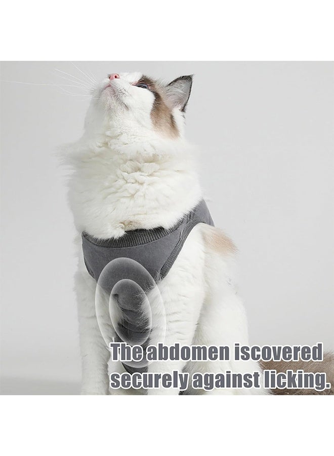 Cat Surgery Recovery Suit Kitten Onesie for Cats After Surgery Female Breathable Kitty Spay Suit for Abdominal Wound Skin Diseases E-Collar Alternative Wear(Dark Grey,L) - Image 4