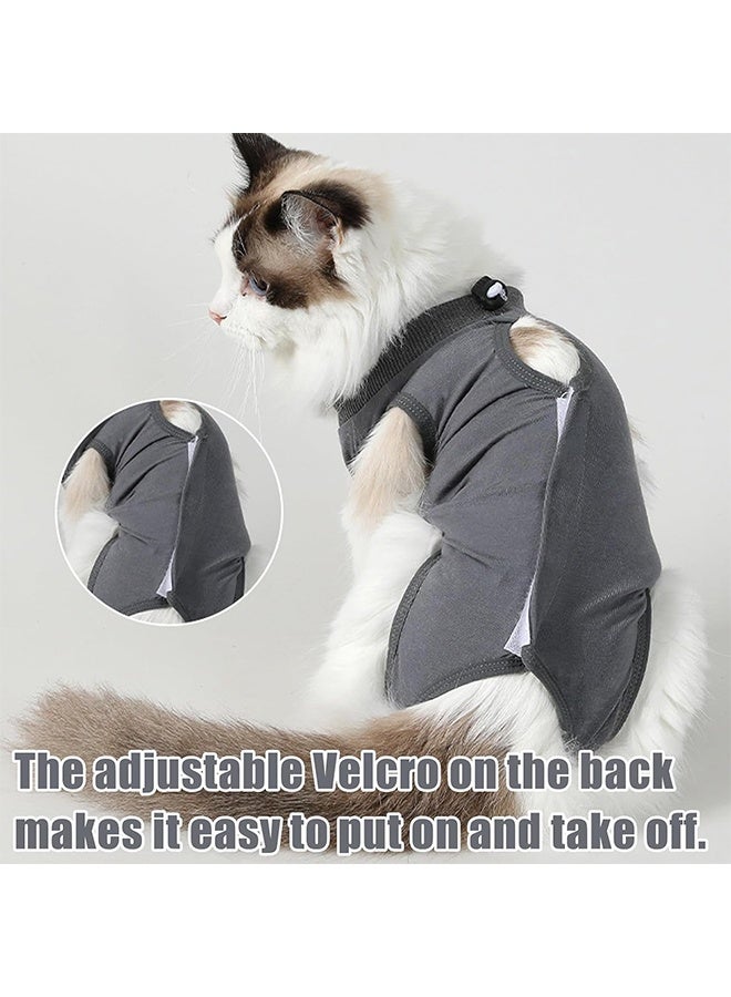 Cat Surgery Recovery Suit Kitten Onesie for Cats After Surgery Female Breathable Kitty Spay Suit for Abdominal Wound Skin Diseases E-Collar Alternative Wear(Dark Grey,L) - Image 2