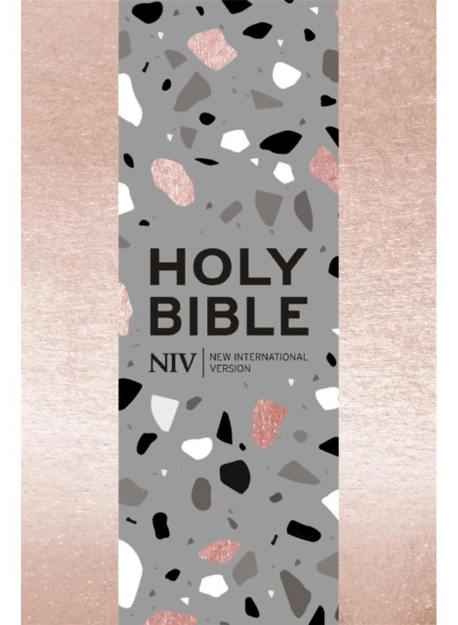 NIV Pocket Rose Gold Terrazzo Soft-tone Bible with Zip