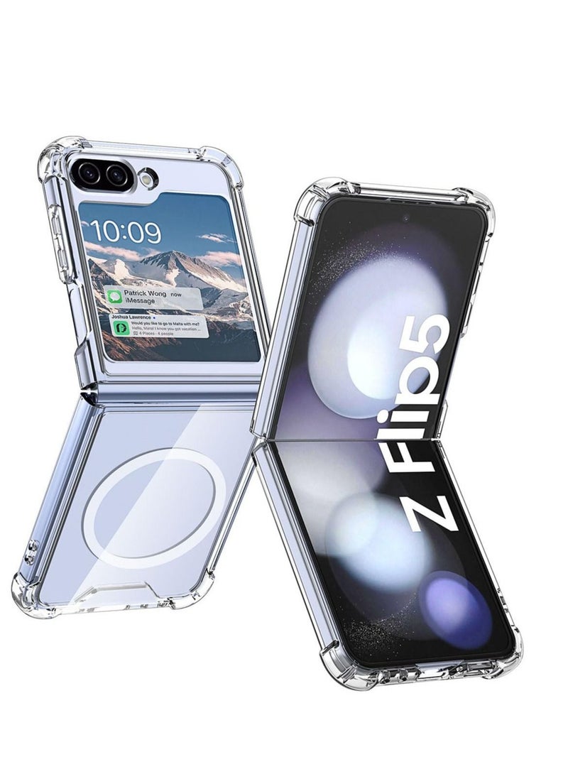 Excefore Clear Case, for Samsung Galaxy Z Flip 5 Clear Case Compatible with MagSafe, Slim Fit Crystal Clear Hard PC & Soft TPU Bumper Cover Transparent Skin Corners Rubber Shockproof - Image 1