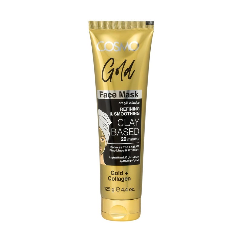 Cosmo Face Care Anti Refining & Smoothing Clay Based Face Mask 125g Gold, Reduces Fine Lines & Wrinkles Gold + Collagen - Image 1