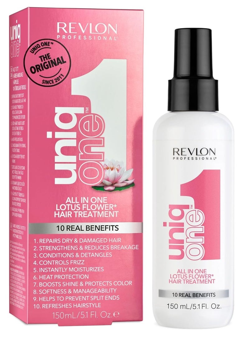 Revlon Professional Uniq One Hair Treatment, Moisturizing Leave-In Product, Repair For Damaged Hair, Promotes Healthy Hair, Lotus Flower Fragrance 150 ml - Image 1