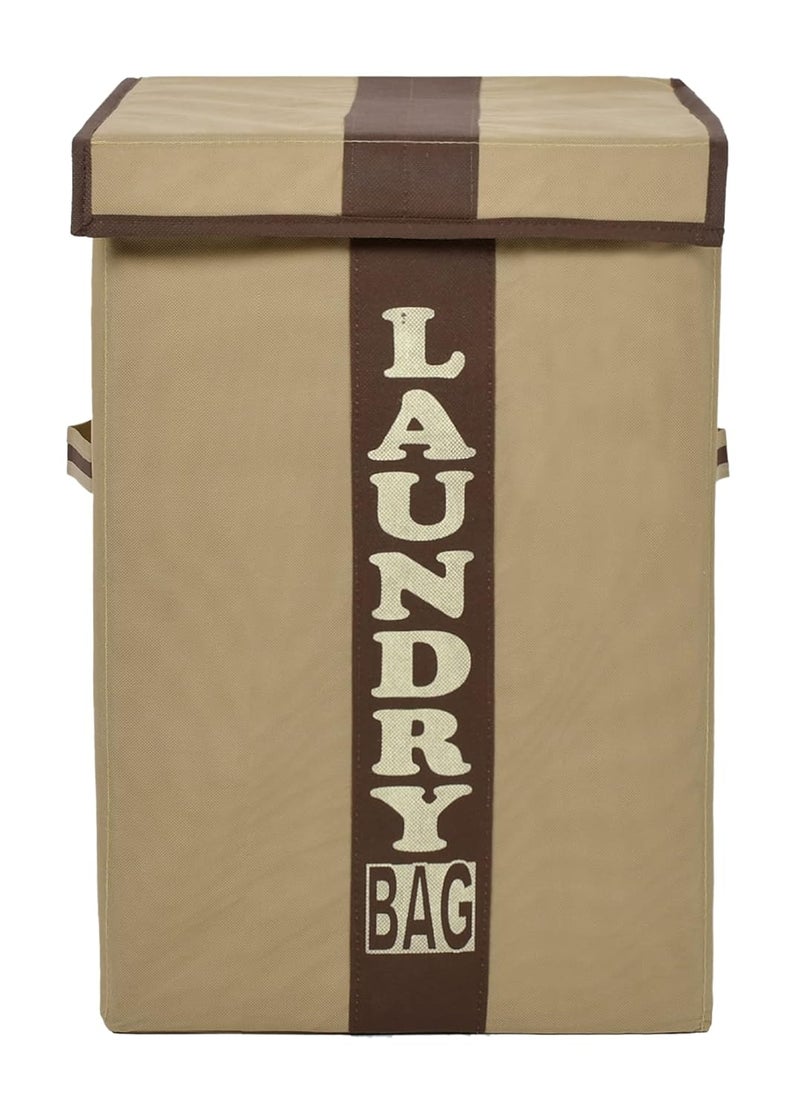 Kuber Industries Heart Home Non-Woven Foldable Lightweight Laundry Basket, Clothes Hamper, Storage Basket For Laundry Clothes, Toys Organizer With Handles & Lid, 60 Ltr.- Pack of 2 (Brown & Beige)-HS43HEARTH26879 - Image 2