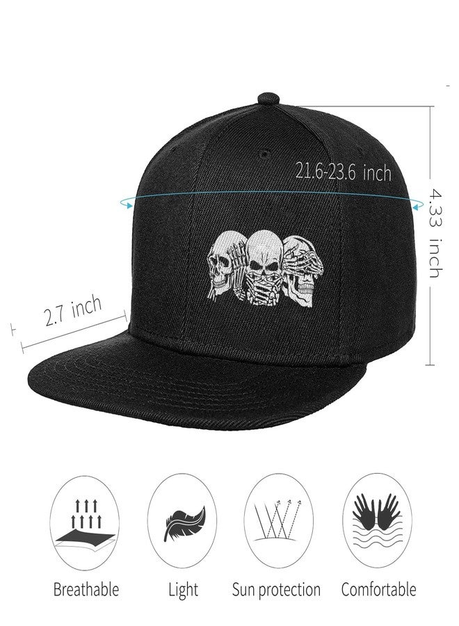 Negi No Wicked Skull Hats for Men Baseball Cap, Adjustable Flat Bill Hats Black Hats, Skull Gifts Snapback Hats for Men Women Retro Trucker Cap - Image 2
