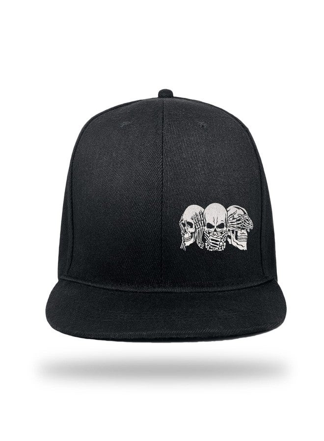 Negi No Wicked Skull Hats for Men Baseball Cap, Adjustable Flat Bill Hats Black Hats, Skull Gifts Snapback Hats for Men Women Retro Trucker Cap - Image 1
