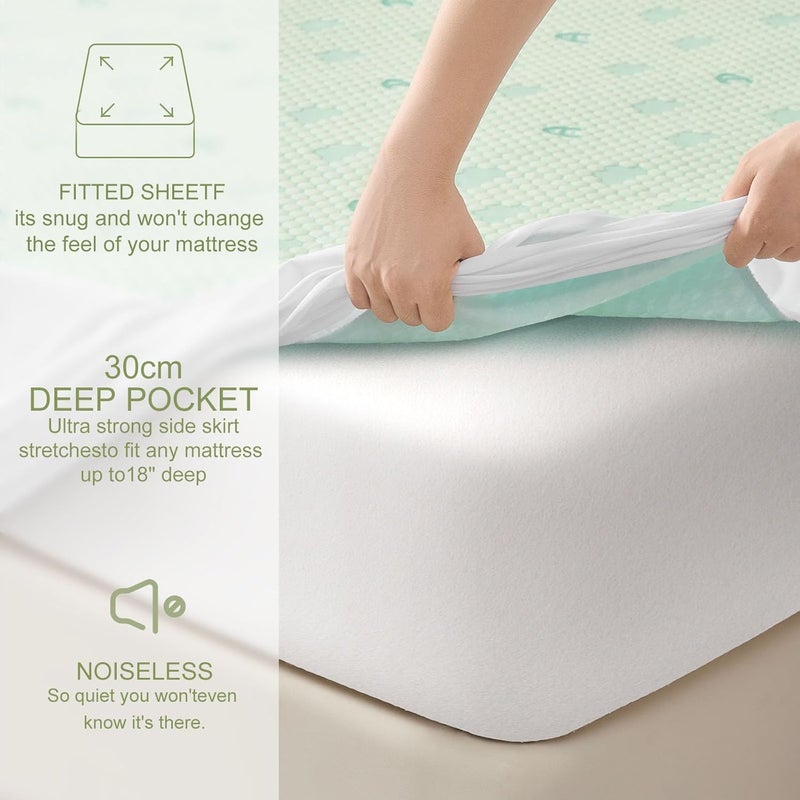 ACCURATEX Cooling Mattress Protector 200×200 cm - Cooling Fabric & 100% Waterproof Design Mattress Cover - 30cm Fitted Deep Pocket - Perfect Bed Wetting Mattress pad, Breathable & Washable - Image 2