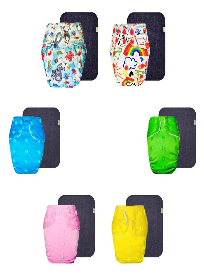 Dumbledo Premium Cloth Diaper with Gray Insert (Pack of 6) | Soft & Gentle | 6-Layer Absorbent Pad | Travel Friendly | Designed by Moms | 3 Months - 3 Years | Unisex Baby - Image 1