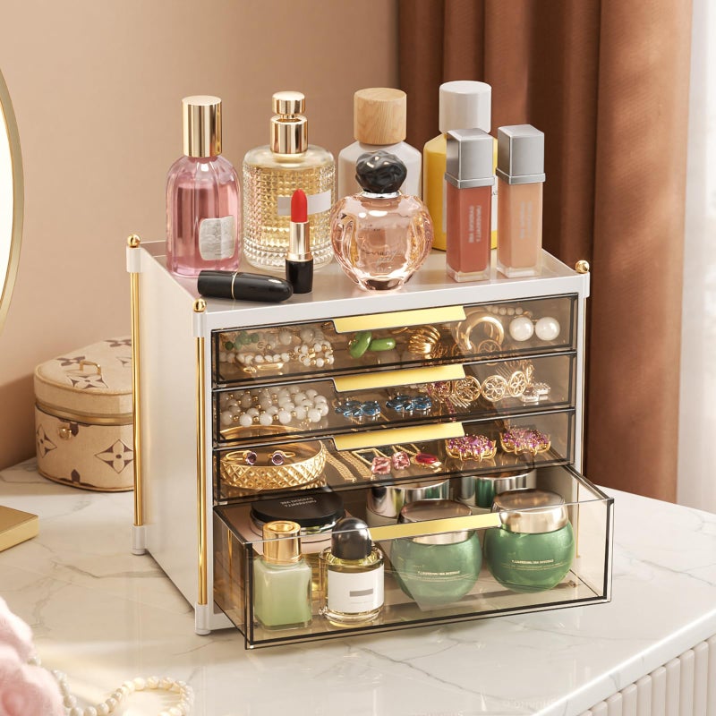 Aveniee 4 Drawers Makeup Organizer- Bathroom Organizers and Storage, Plastic Bins Countertop Perfume Vanity Desk Organization for Cosmetic, Skincare, Face Mask, Jewelry, Gold - Image 2