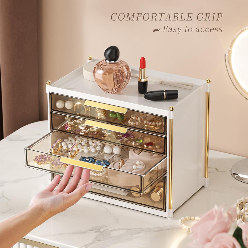 Aveniee 4 Drawers Makeup Organizer- Bathroom Organizers and Storage, Plastic Bins Countertop Perfume Vanity Desk Organization for Cosmetic, Skincare, Face Mask, Jewelry, Gold - Image 3