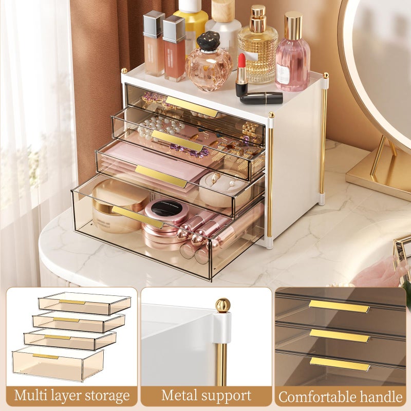 Aveniee 4 Drawers Makeup Organizer- Bathroom Organizers and Storage, Plastic Bins Countertop Perfume Vanity Desk Organization for Cosmetic, Skincare, Face Mask, Jewelry, Gold - Image 5