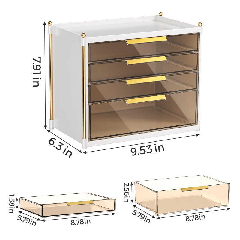 Aveniee 4 Drawers Makeup Organizer- Bathroom Organizers and Storage, Plastic Bins Countertop Perfume Vanity Desk Organization for Cosmetic, Skincare, Face Mask, Jewelry, Gold - Image 4