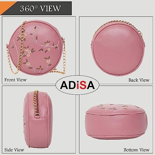 ADISA women girls round embroided sling bag (SL5080) (D. Pink) - Image 3