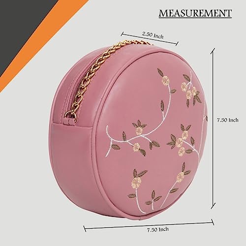 ADISA women girls round embroided sling bag (SL5080) (D. Pink) - Image 2