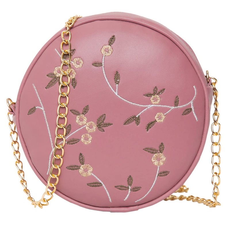 ADISA women girls round embroided sling bag (SL5080) (D. Pink) - Image 1