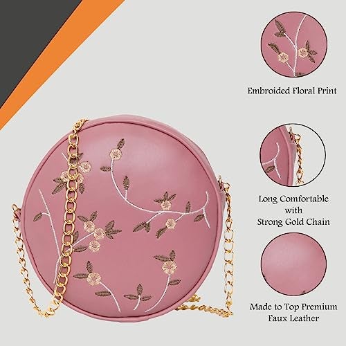 ADISA women girls round embroided sling bag (SL5080) (D. Pink) - Image 4