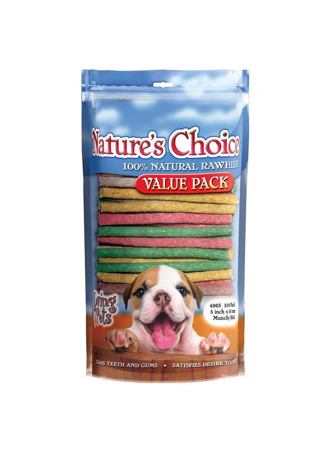 Loving Pets Loving Pets Nature's Choice 100-Percent Natural Rawhide Munchy Sticks Value Pack Dog Treat, 5-Inches, 100/Pack (Assorted Colors)  - Image 1