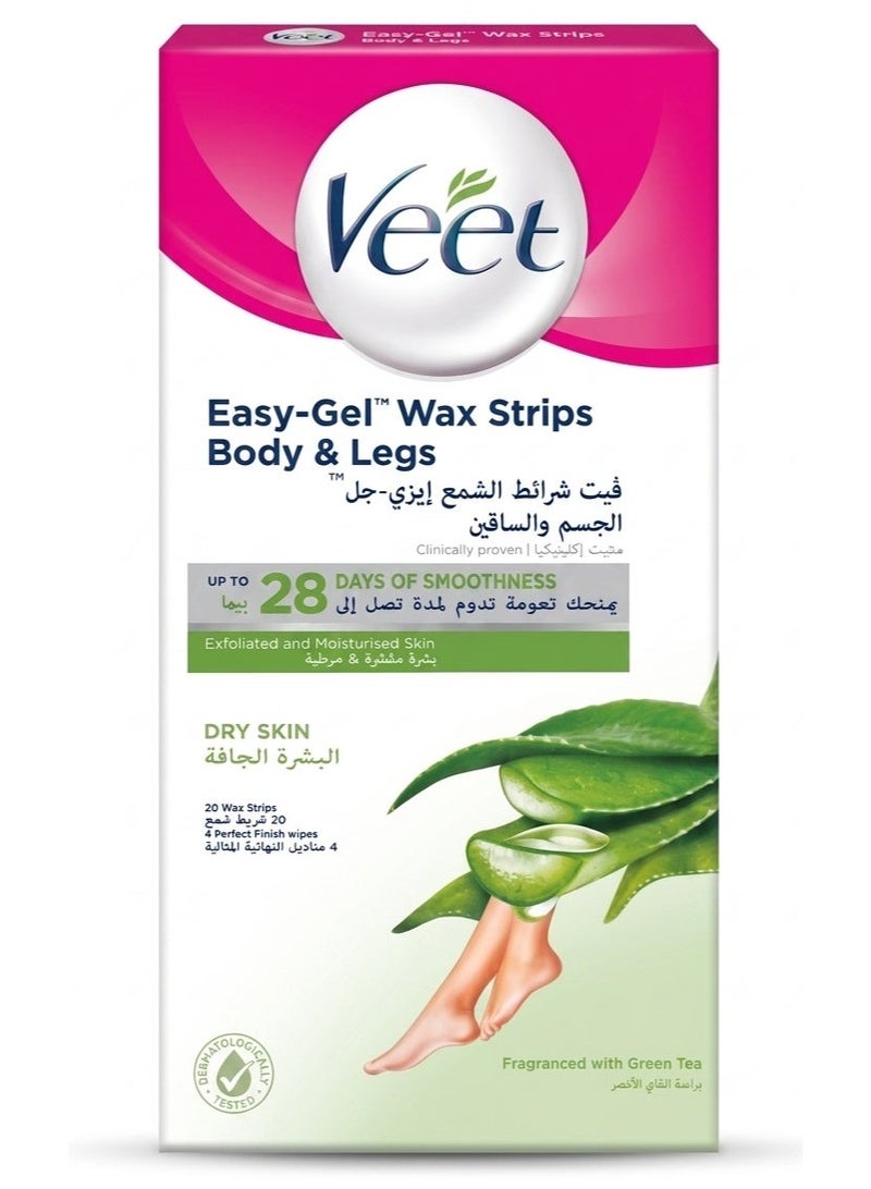 Veet 2pcs Veet Easy-Gel Wax Strips for Body & Legs, Dry Skin with Green Tea & Aloe Vera (2X20 Wax Strips) - Image 2