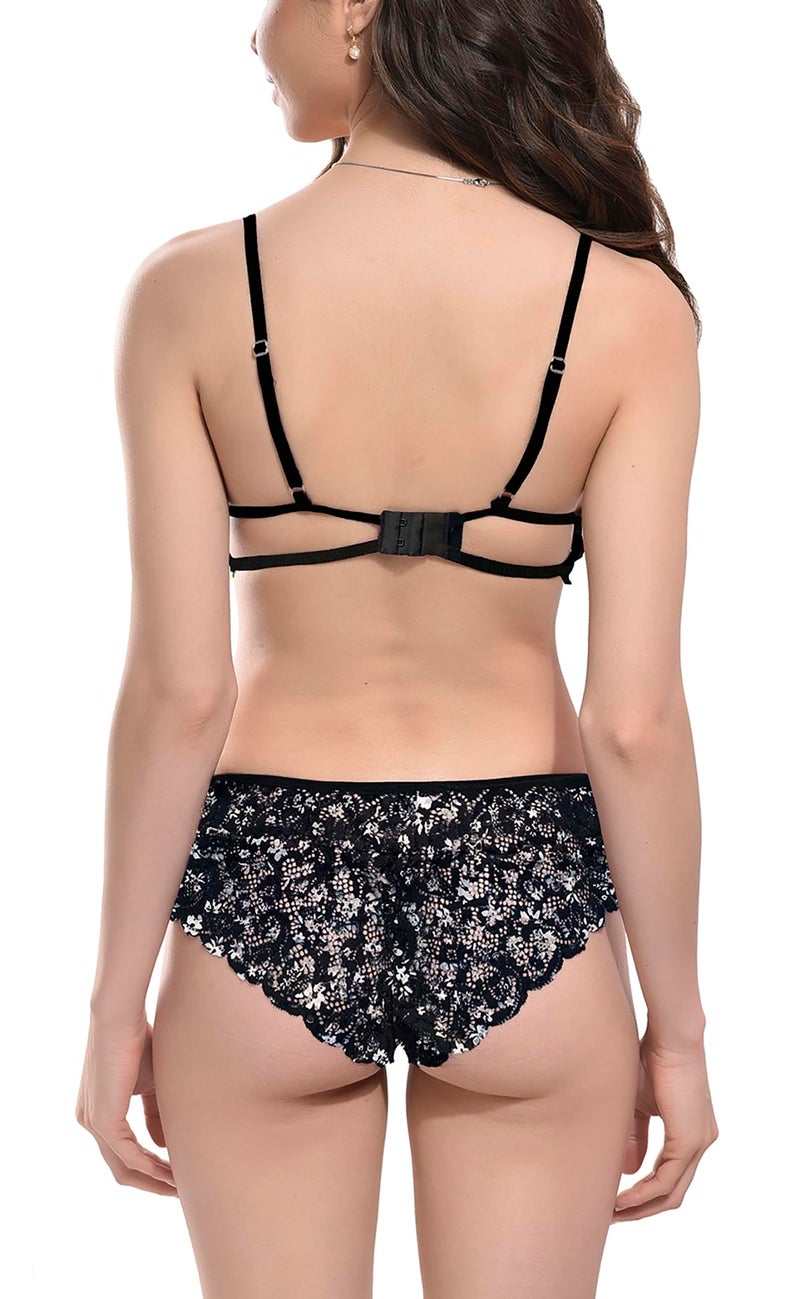 Xs and Os Women's Lace Bra Panty Lingerie Set (Multi (Floral-Black), X-Large) - Image 5