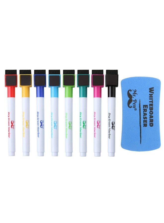 مستر. بين علامات مسح جافة مغناطيسية، 8 عبوات مع ممحاة مسح جاف واحدة، مغناطيس، علامات مغناطيسية للمسح الجاف، أقلام مسح جافة ذات طرف رفيع، طرف رفيع للمسح الجاف - Image 1