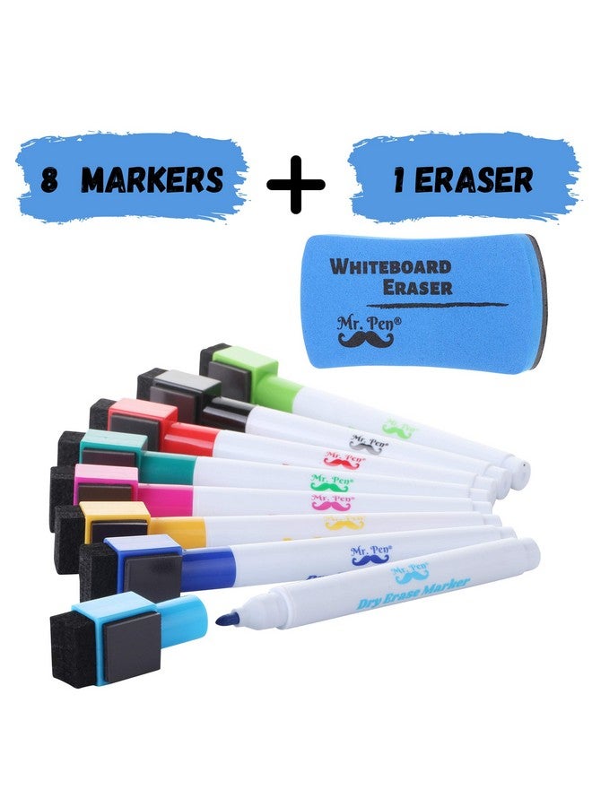 مستر. بين علامات مسح جافة مغناطيسية، 8 عبوات مع ممحاة مسح جاف واحدة، مغناطيس، علامات مغناطيسية للمسح الجاف، أقلام مسح جافة ذات طرف رفيع، طرف رفيع للمسح الجاف - Image 2