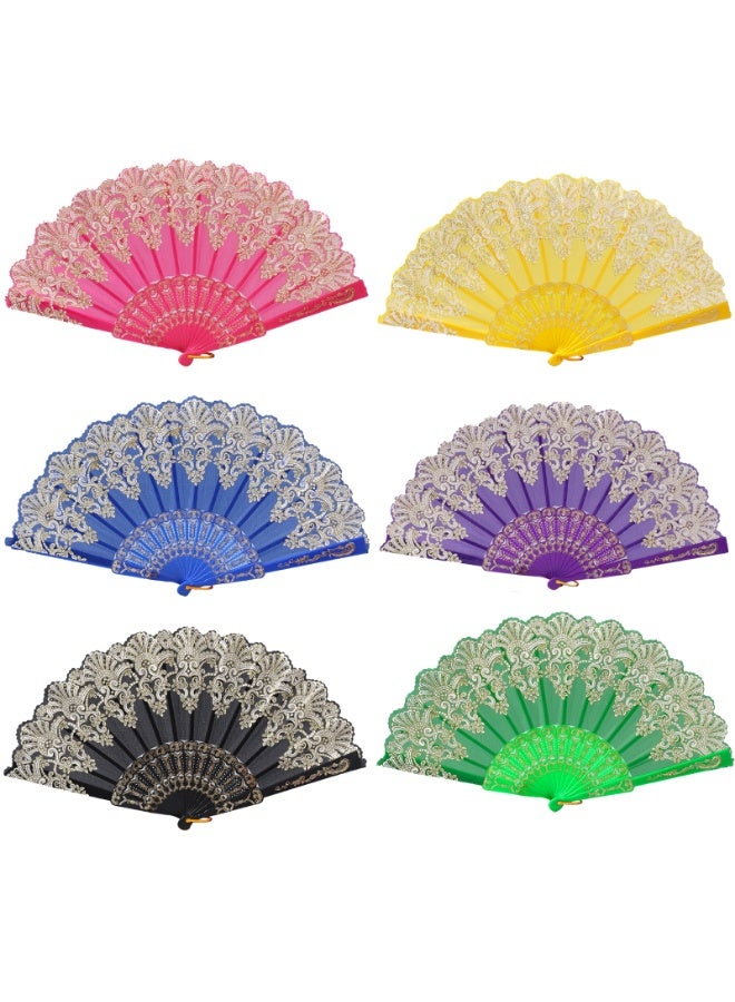 6 pcs Folding Fan Traditional Pattern Printed Decorative Plastic Hand Fans For Birthday Party Home Decor Gift - Image 1