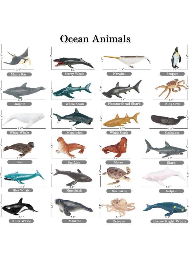 HALAMODO 24-Piece Solid Mini Marine Animal Model Set - Simulation Ocean Creature Toys , Mini Sea Animal Figures, Including Walrus, Seal, King Crab, Turtle, Shark, Orca, Beluga, Sea Lion, Manatee, Dolphin, Blue Whale, Great White Shark, Hammerhead Shark, Octopus, Penguin, Preschool Educational Toys, Boys Girls Birthday Party Gift ,Cake Topper Decor - Image 1