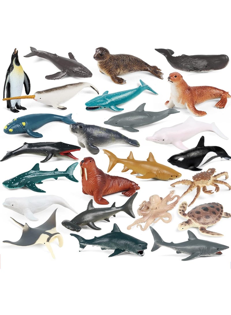 HALAMODO 24-Piece Solid Mini Marine Animal Model Set - Simulation Ocean Creature Toys , Mini Sea Animal Figures, Including Walrus, Seal, King Crab, Turtle, Shark, Orca, Beluga, Sea Lion, Manatee, Dolphin, Blue Whale, Great White Shark, Hammerhead Shark, Octopus, Penguin, Preschool Educational Toys, Boys Girls Birthday Party Gift ,Cake Topper Decor - Image 2