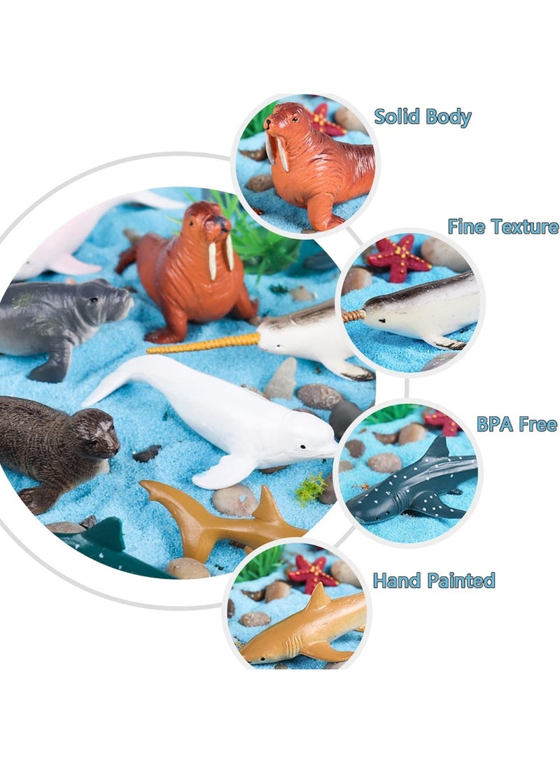 HALAMODO 24-Piece Solid Mini Marine Animal Model Set - Simulation Ocean Creature Toys , Mini Sea Animal Figures, Including Walrus, Seal, King Crab, Turtle, Shark, Orca, Beluga, Sea Lion, Manatee, Dolphin, Blue Whale, Great White Shark, Hammerhead Shark, Octopus, Penguin, Preschool Educational Toys, Boys Girls Birthday Party Gift ,Cake Topper Decor - Image 3