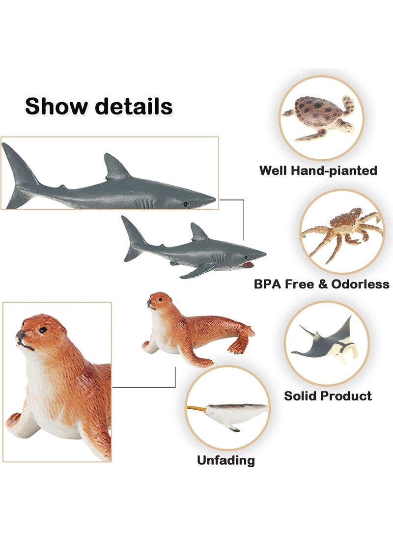 HALAMODO 24-Piece Solid Mini Marine Animal Model Set - Simulation Ocean Creature Toys , Mini Sea Animal Figures, Including Walrus, Seal, King Crab, Turtle, Shark, Orca, Beluga, Sea Lion, Manatee, Dolphin, Blue Whale, Great White Shark, Hammerhead Shark, Octopus, Penguin, Preschool Educational Toys, Boys Girls Birthday Party Gift ,Cake Topper Decor - Image 4