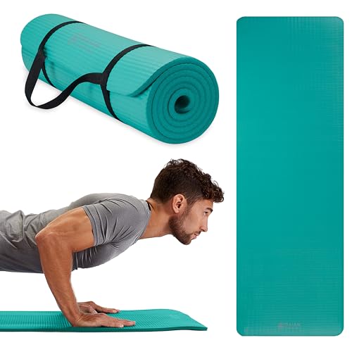 Gaiam Essentials Thick Yoga Mat Fitness Exercise Mat With EasyCinch Carrier Strap Teal 72L X 24W X 25 Inch Thick