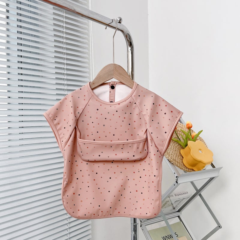 Baby Waterproof PU Feeding Bib Apron Pink Dot 
