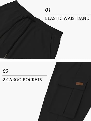 PLEPAN Men's Sweat Pants Casual Cargo Pants Drawstring Hiking Pants Workout Tactical Joggers Sweatpants for Men Black Large - Image 5