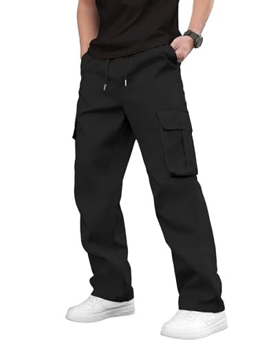 PLEPAN Men's Sweat Pants Casual Cargo Pants Drawstring Hiking Pants Workout Tactical Joggers Sweatpants for Men Black Large - Image 2