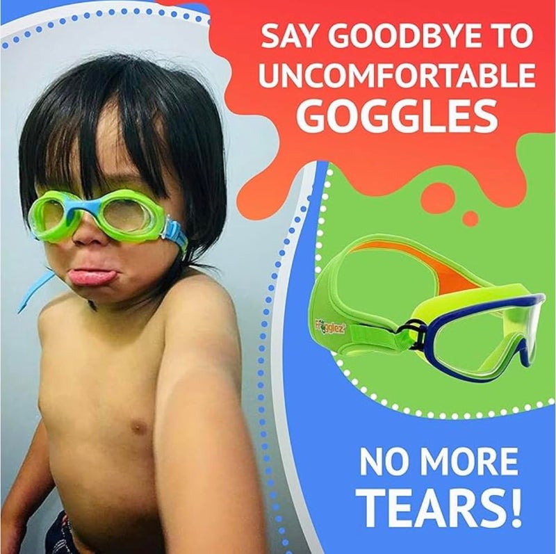Frogglez Youth Wide View Anti-Fog Crystal Clear Swim Goggle Mask for Kids under 10 (Ages 4-10) Recommended by Olympic Swimmers; Premium Pain-Free Strap, Green - Image 2