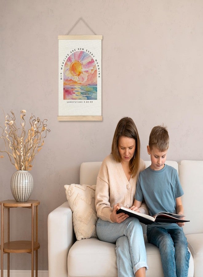 جينيو ديكور حائط مسيحي من جينيو، ملصق فني مسيحي ملهم، آيات من الكتاب المقدس "رحمته جديدة كل صباح"، مطبوعات قماشية، ديكور حائط للمنزل والمكتب والكنيسة، 12 × 16 بوصة - Image 5