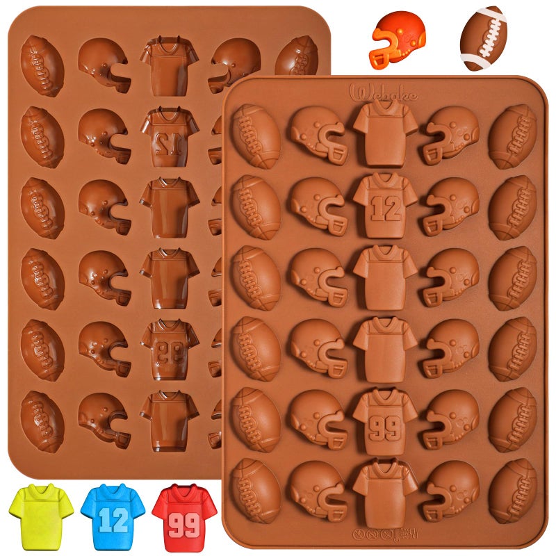 Webake Webake Football Chocolate Mold 30Cavity Football Silicone Mold Shaped with Football Helmet and Jersey Football Mold for Chocolate Candy Cupcake Decorations Pack of 2