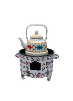 Albawadi Portable BBQ Mini Fire Pit with Kettle Sets Colorful Flower Design  - Image 1