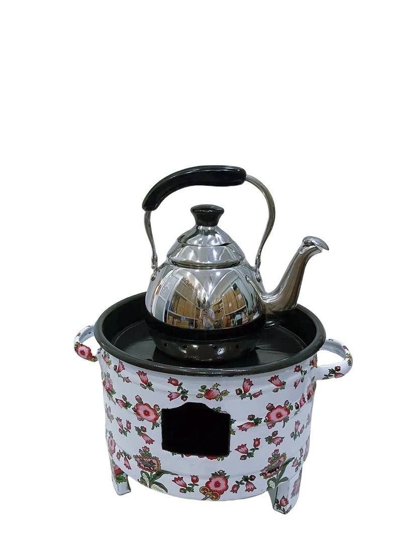 Albawadi - Portable BBQ Mini Fire Pit with Kettle Sets Colorful Flower Design - Image 1