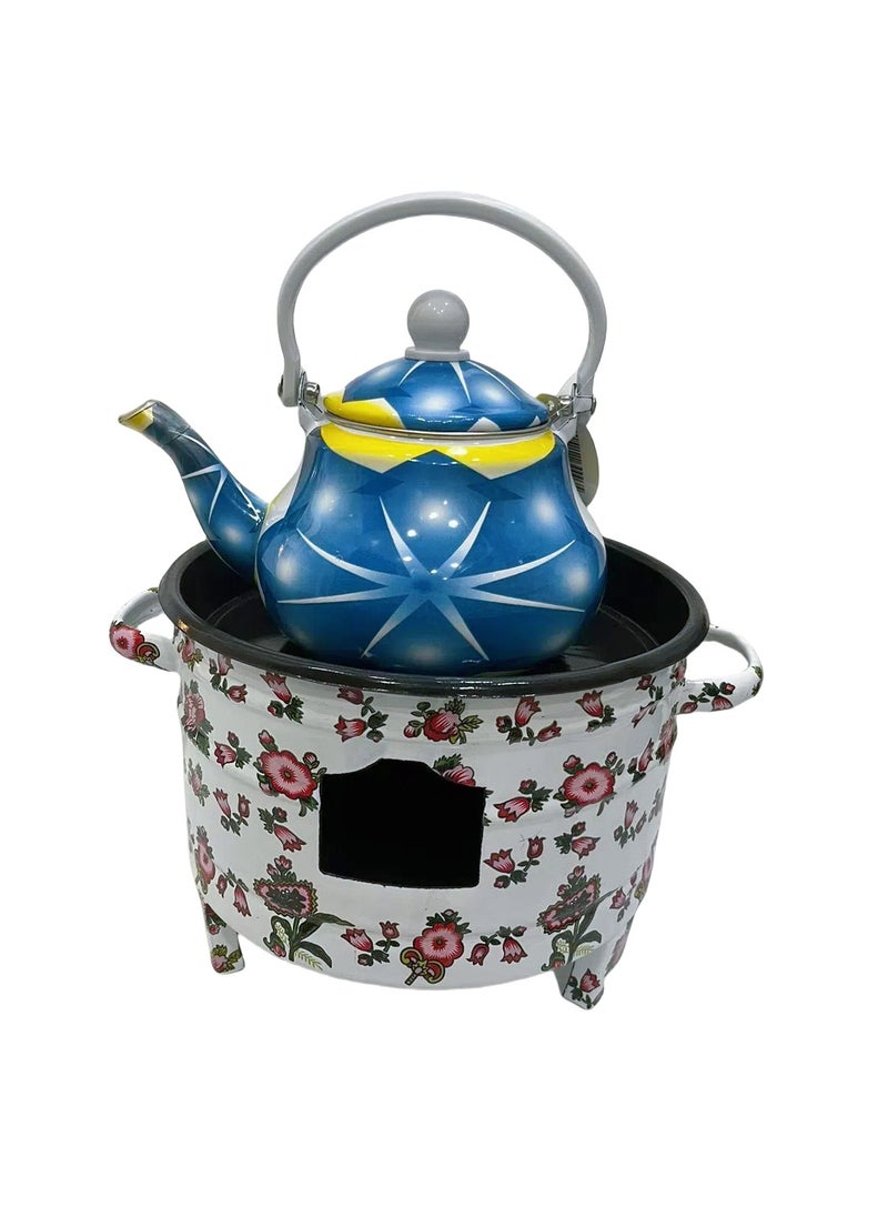 Albawadi - Portable BBQ Mini Fire Pit with Kettle Sets Colorful Flower Design - Image 1