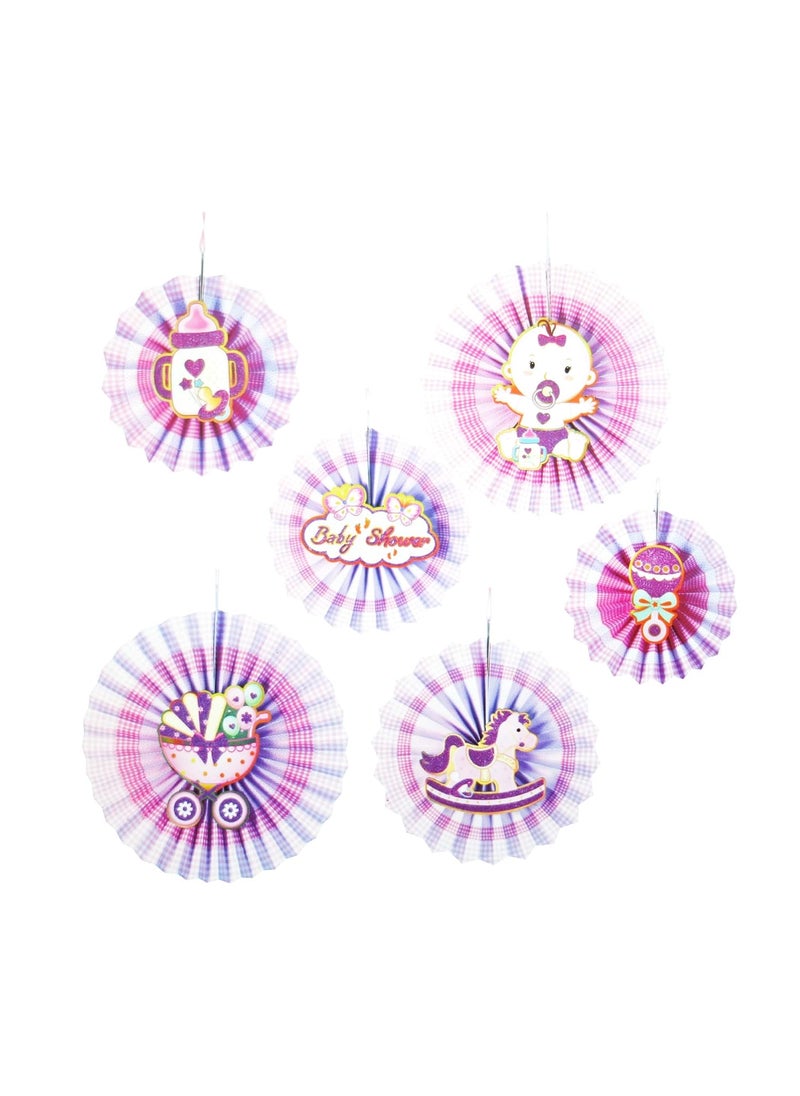 Funcart Funcart Baby Shower Pink Paper Fan Decoration6 pcs for Baby Shower DecorationBaby Arrival DecorationBaby Girl Decoration  - Image 1