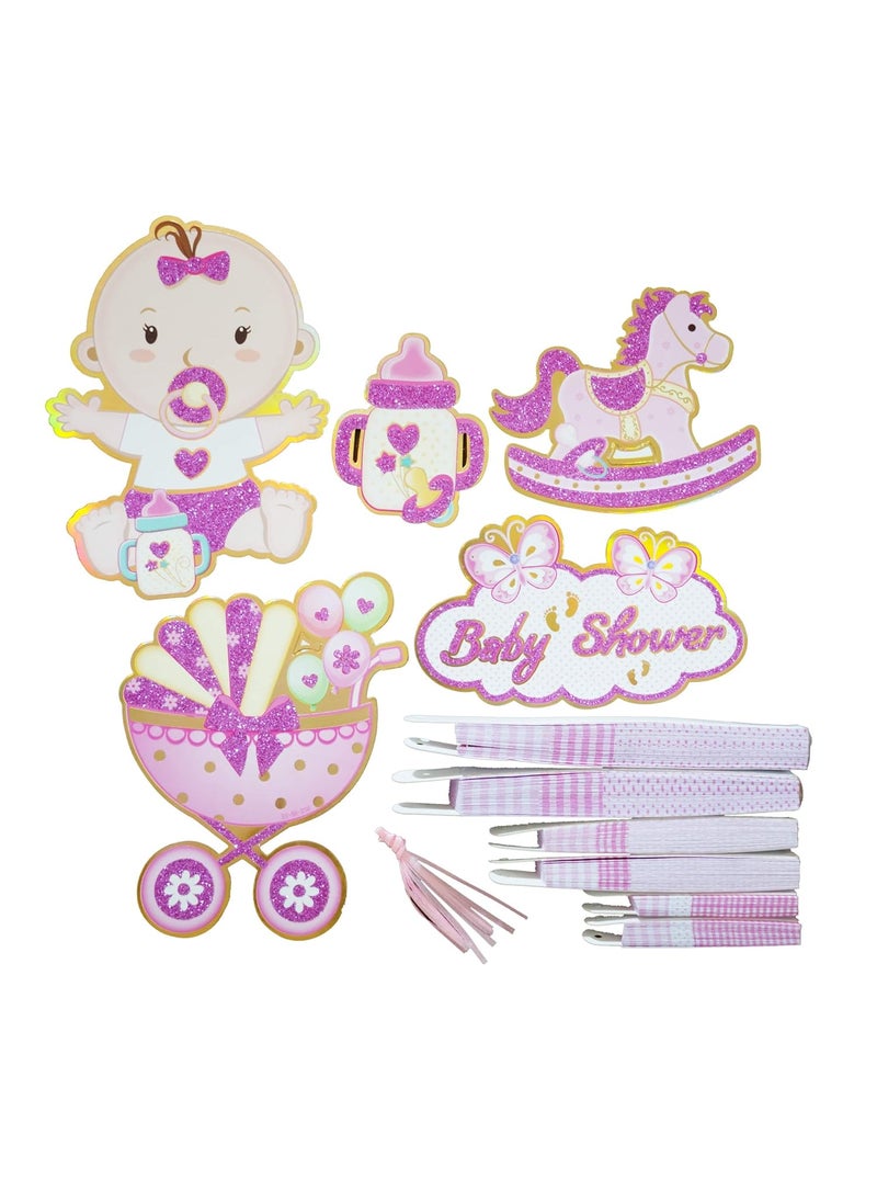 Funcart Funcart Baby Shower Pink Paper Fan Decoration6 pcs for Baby Shower DecorationBaby Arrival DecorationBaby Girl Decoration  - Image 2