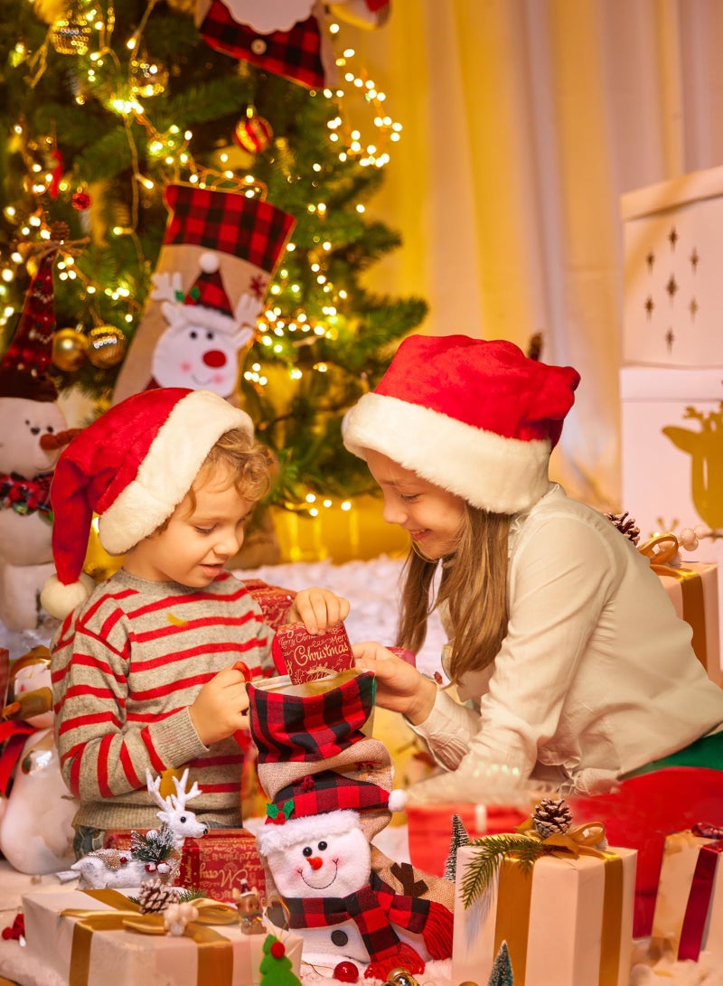 KASTWAVE 18" Stocking Santa Burlap Plaid Xmas Stocking Holiday Decoration Gifts for Snowflake Santa Snowman Reindeer and Plush Faux Fur Cuff Family Pack Stockings - Image 3