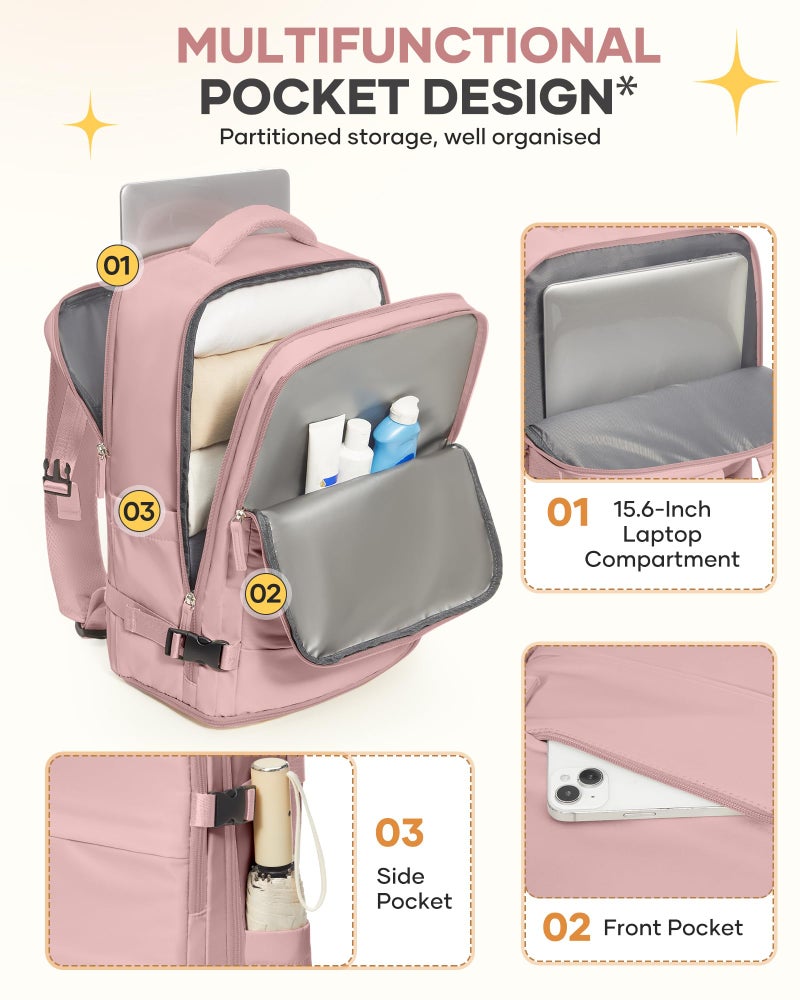 coofay Personal Item Travel Backpack for Women Airline Approved Carry on Backpack Flight Approved Waterproof Sports Luggage Backpack Casual Daypack Small Hiking Backpack Pink Backpack - Image 4