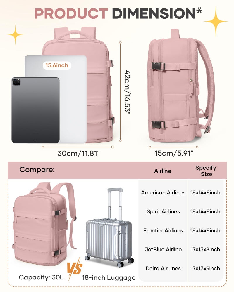 coofay Personal Item Travel Backpack for Women Airline Approved Carry on Backpack Flight Approved Waterproof Sports Luggage Backpack Casual Daypack Small Hiking Backpack Pink Backpack - Image 3