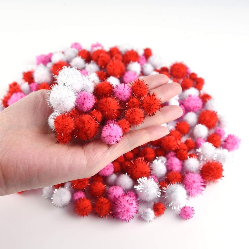Miahart 750 Pcs Valentines Crafts Pom Poms Glitter Fluffy Pom Poms For Diy Craft Making Valentine'S Day Party Decorations  3 Sizes 3 Colors - Image 3