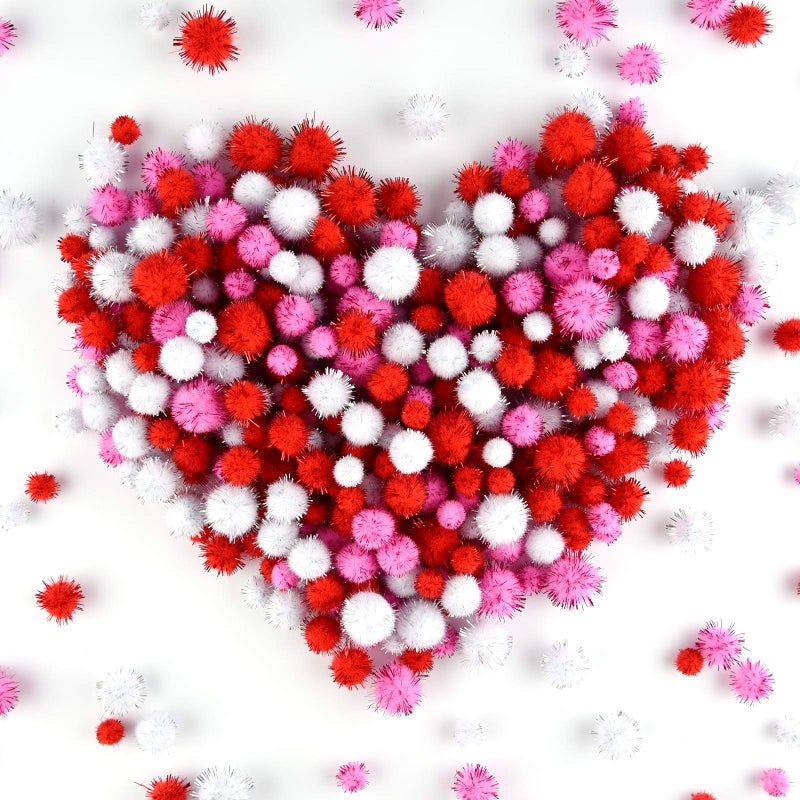 Miahart 750 Pcs Valentines Crafts Pom Poms Glitter Fluffy Pom Poms For Diy Craft Making Valentine'S Day Party Decorations  3 Sizes 3 Colors - Image 4