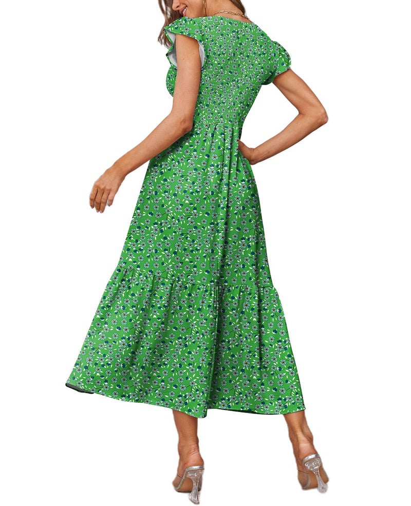 OFEEFAN Smocked Dress Women Maxi Dress Summer Dress Easter Dress St Patrick Green L - Image 4